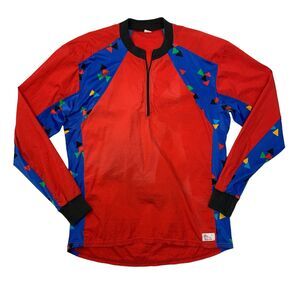 Vintage Urbanek Cycling Jacket Men L Large Red Blue Windbreaker 1/4 Zip Made USA